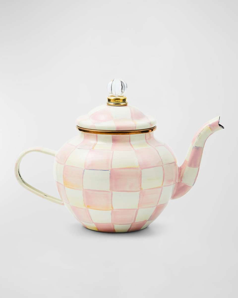 Rosy Check Enamel Teapot, 4 Cup